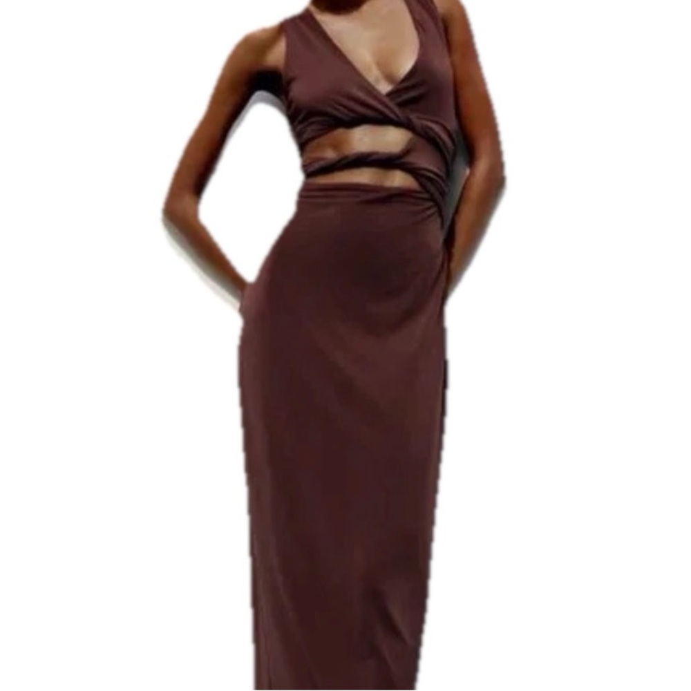 ZARA Twisted CUTOUT Bodycon DRESS NWOT Perfect for RESORT Size XS - Picture 2 of 12